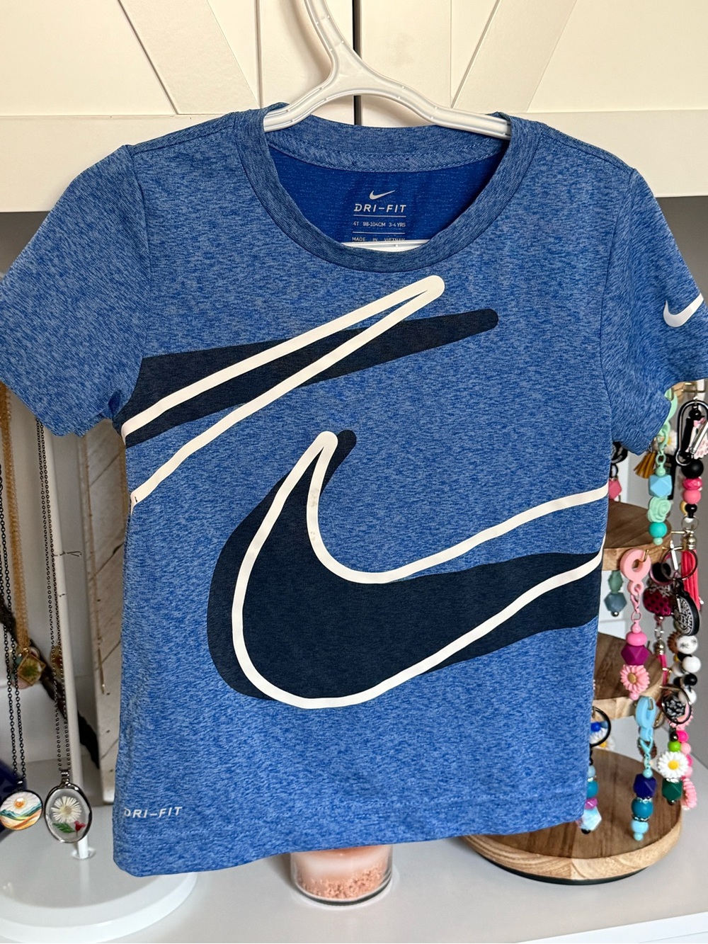 Nike Blue Short Sleeve Tee with Large Navy & White Swoosh